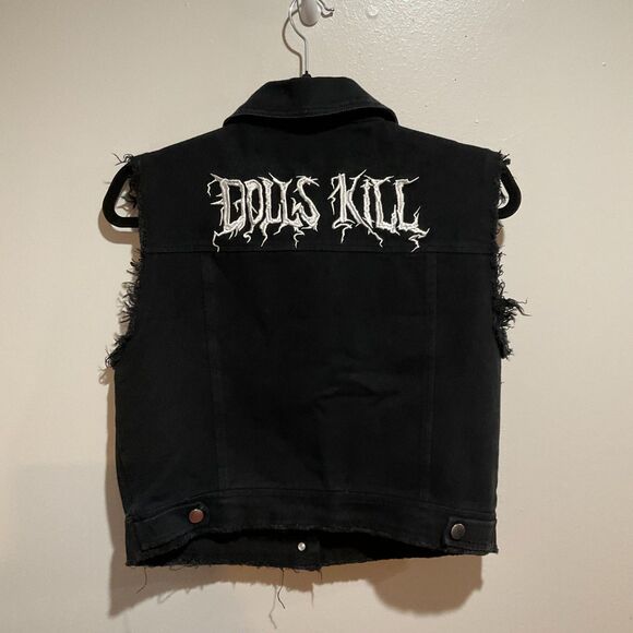 NWTs Dolls Kill Cropped Black Denim Jacket Women's Size Large Goth Grunge - Picture 1 of 10